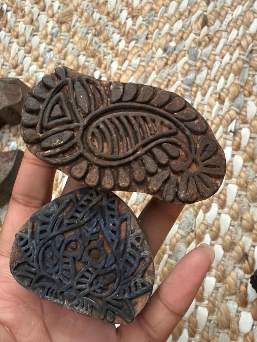 Vintage Carved Wooden Textile Printing Blocks - Set of 6 - Picture 3 of 5